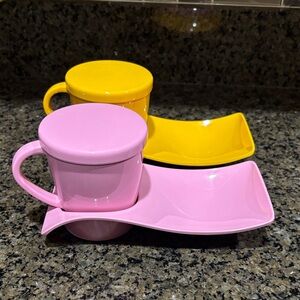 Milton Colorful drink and cookie dish Set - Pink and Yellow